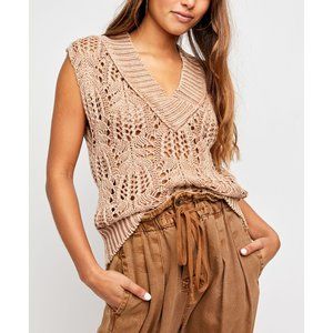 NWT Free People Orchid Pointelle Vest / Soft Earth